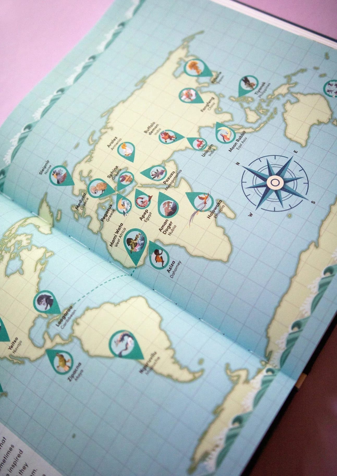 World map highlighting various continents with cartoon animal icons representing different locations.