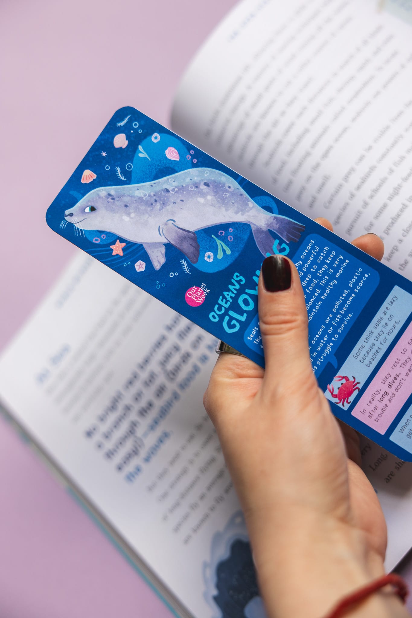 Seal bookmark close-up — Oceans Glowing.